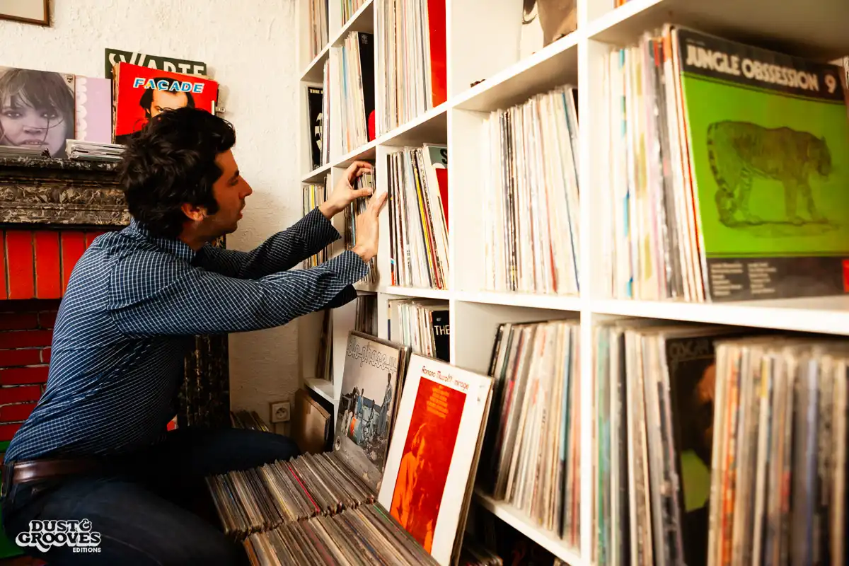 Victor Kiswell, a vinyl record collector, photographed at his home in Paris, France for Dust & Grooves. 